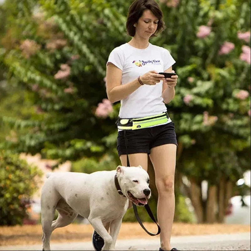 Hands Free Dog Leash Pet Walking And Training Belt With Shock Absorbing Bungee Leash For Up To 180lbs Large Dogs Phone Pocket And Water Bottle Holder - Bellarte Enchanté Hands Free Dog Leash Pet Walking And Training Belt With Shock Absorbing Bungee Leash For Up To 180lbs Large Dogs Phone Pocket And Water Bottle Holder